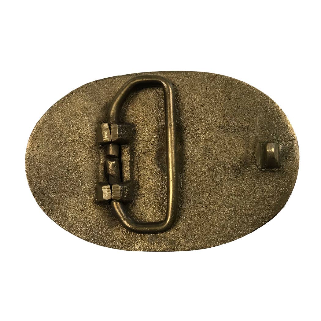 US Solid Brass Oval Belt Buckle, 3-1/4"